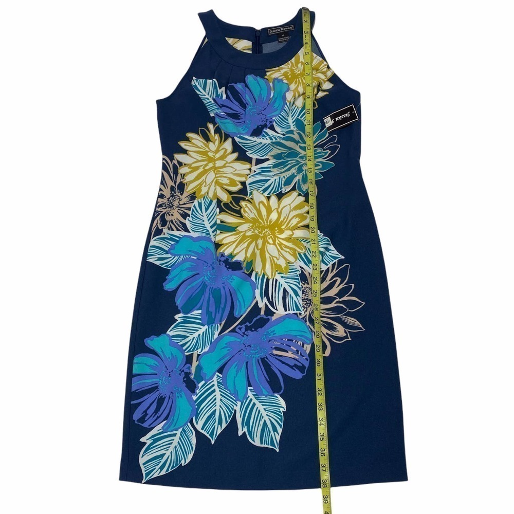 JESSICA Howard Blue Yellow Floral Print Sleeveless Sheath Mini Dress NWT - Picture 6 of 13